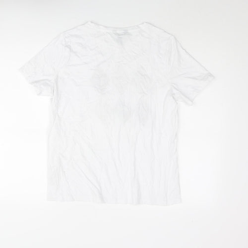 New Look Womens White Cotton Basic T-Shirt Size 12 Round Neck - Diamond Print