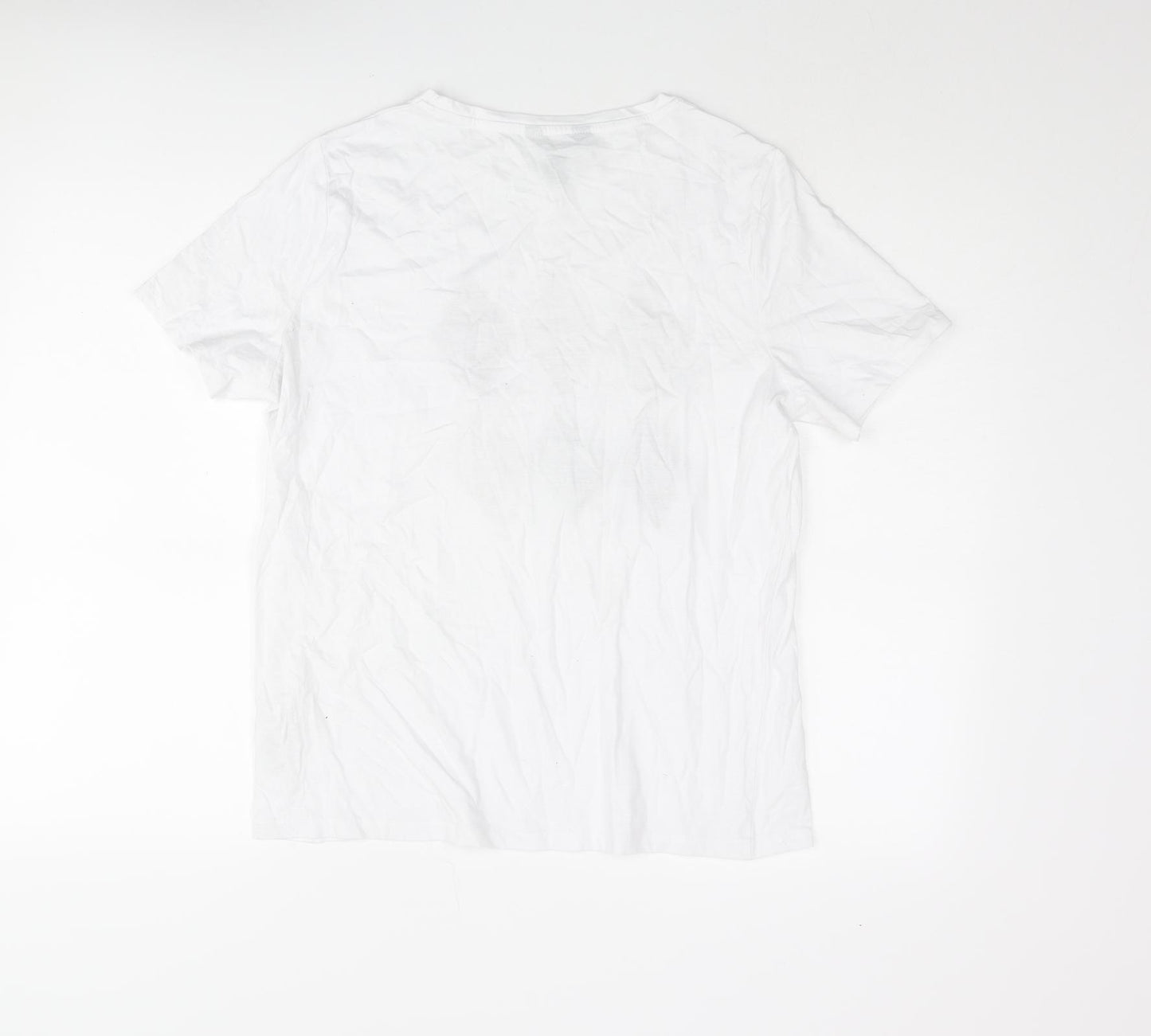New Look Womens White Cotton Basic T-Shirt Size 12 Round Neck - Diamond Print