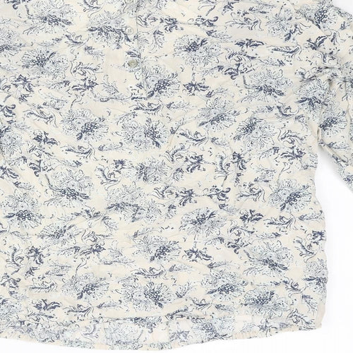 M&Co Womens Beige Geometric Cotton Basic Blouse Size 12 Scoop Neck - Embroidered Detail