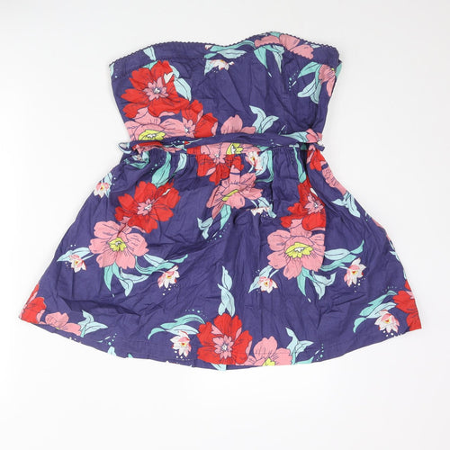 Floozie Womens Multicoloured Floral Cotton Fit & Flare Size 12 Square Neck Zip - Belted