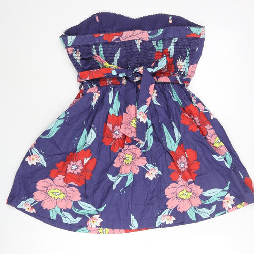 Floozie Womens Multicoloured Floral Cotton Fit & Flare Size 12 Square Neck Zip - Belted