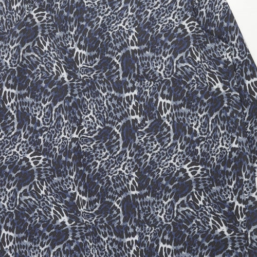 Marks and Spencer Womens Blue Animal Print Polyester Shift Size 18 Round Neck Button - Pleated Front Frill Leopard Print