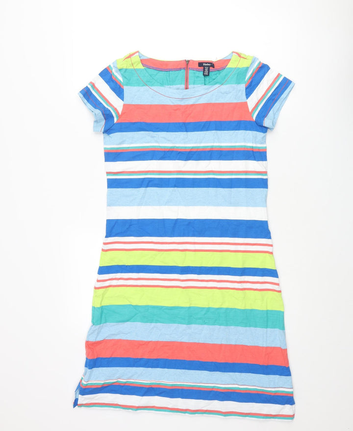 Hatley Womens Multicoloured Striped Cotton T-Shirt Dress Size S Round Neck Zip