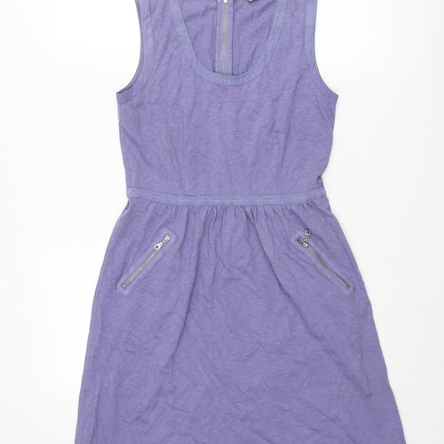 Mint Velvet Womens Purple Cotton Shift Size 8 Scoop Neck Zip - Zip Pockets