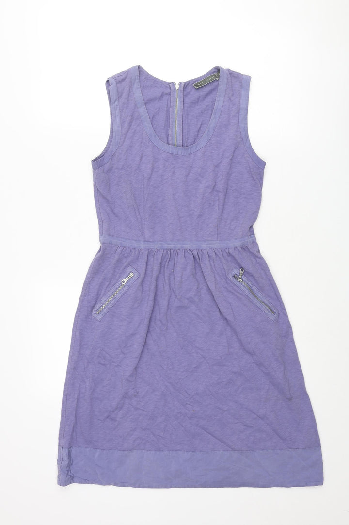 Mint Velvet Womens Purple Cotton Shift Size 8 Scoop Neck Zip - Zip Pockets