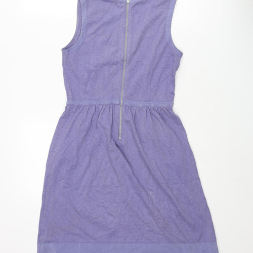 Mint Velvet Womens Purple Cotton Shift Size 8 Scoop Neck Zip - Zip Pockets