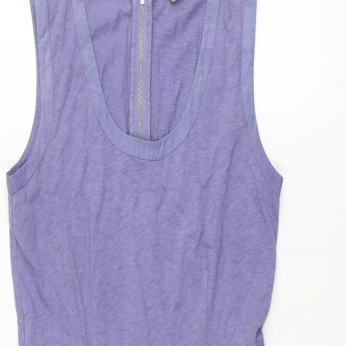 Mint Velvet Womens Purple Cotton Shift Size 8 Scoop Neck Zip - Zip Pockets