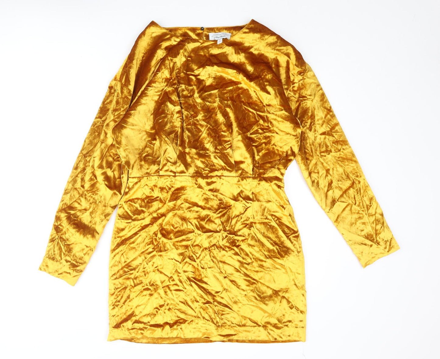 & Other Stories Womens Gold Viscose Mini Size 12 Round Neck Zip