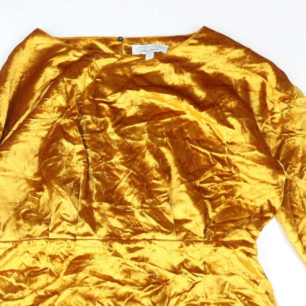 & Other Stories Womens Gold Viscose Mini Size 12 Round Neck Zip