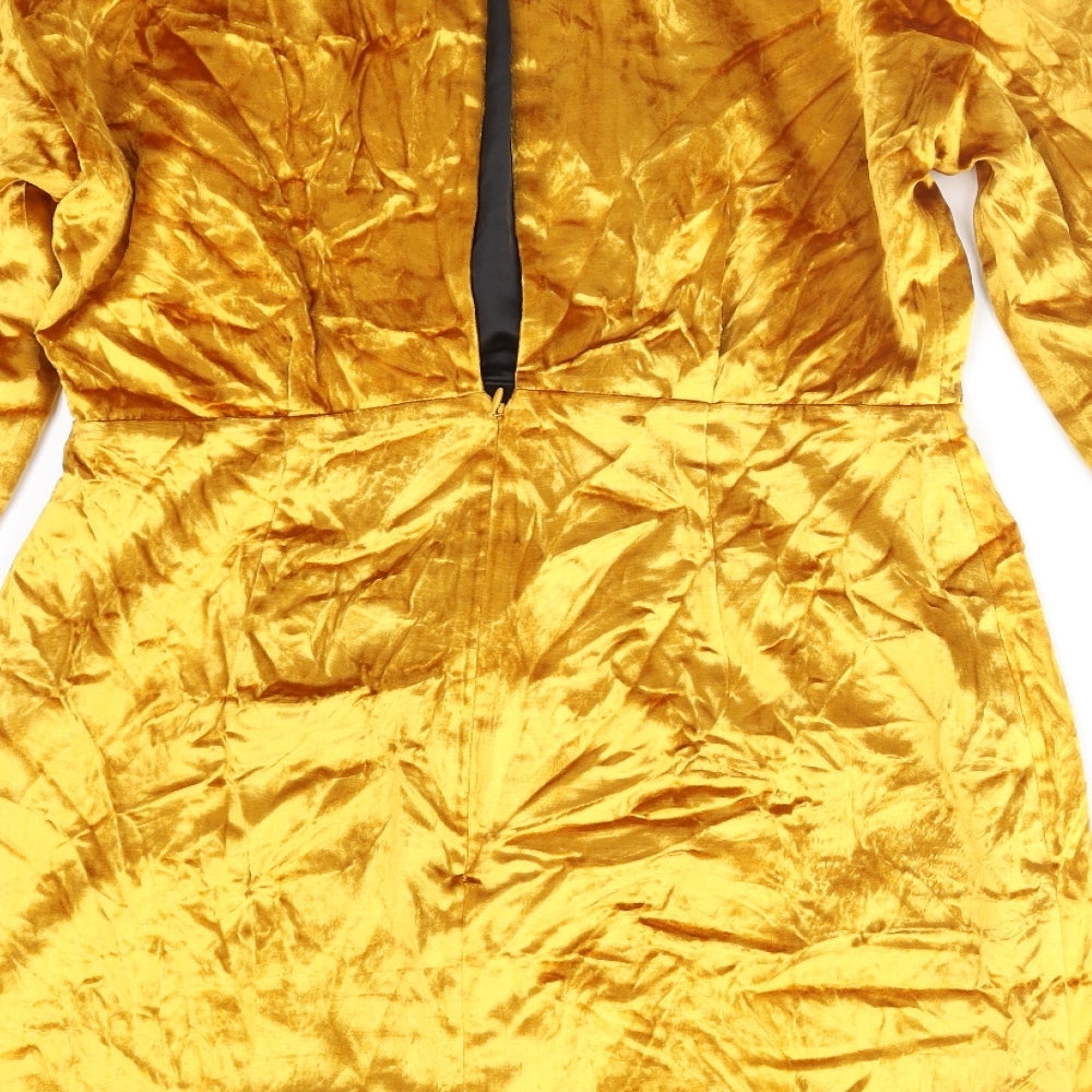 & Other Stories Womens Gold Viscose Mini Size 12 Round Neck Zip