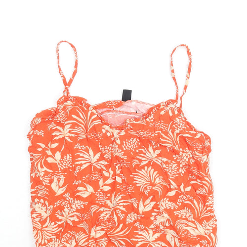 New Look Womens Orange Geometric Viscose Camisole Blouse Size 10 Scoop Neck - Plant Print
