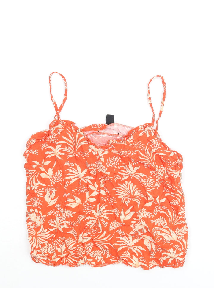 New Look Womens Orange Geometric Viscose Camisole Blouse Size 10 Scoop Neck - Plant Print