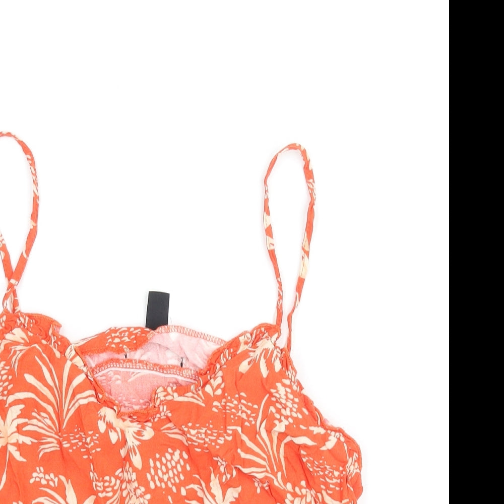 New Look Womens Orange Geometric Viscose Camisole Blouse Size 10 Scoop Neck - Plant Print