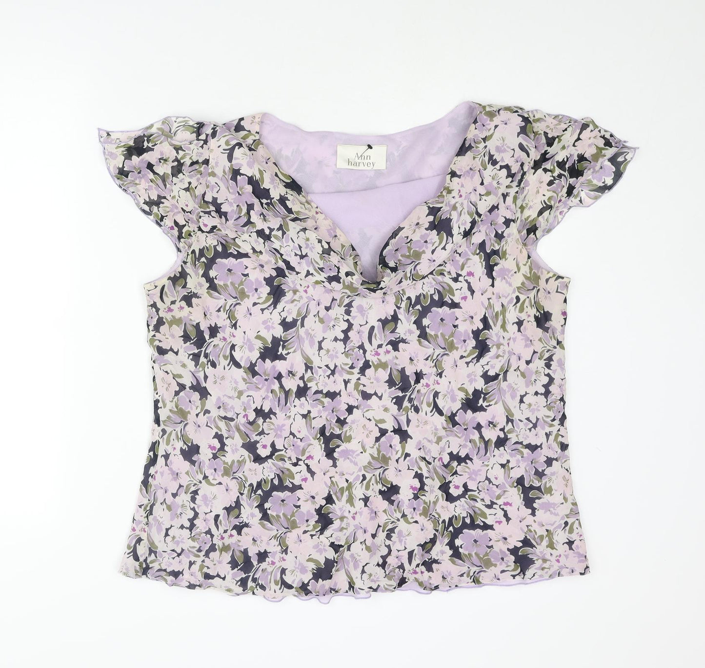 Ann Harvey Womens Multicoloured Floral Polyester Basic Blouse Size 18 Cowl Neck