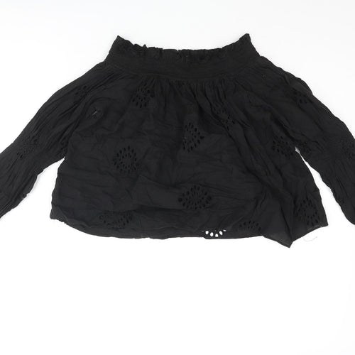 Zara Womens Black Cotton Basic Blouse Size S Round Neck - Frill Lace