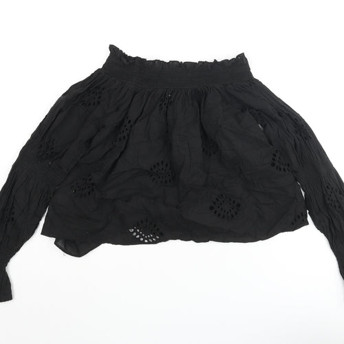 Zara Womens Black Cotton Basic Blouse Size S Round Neck - Frill Lace