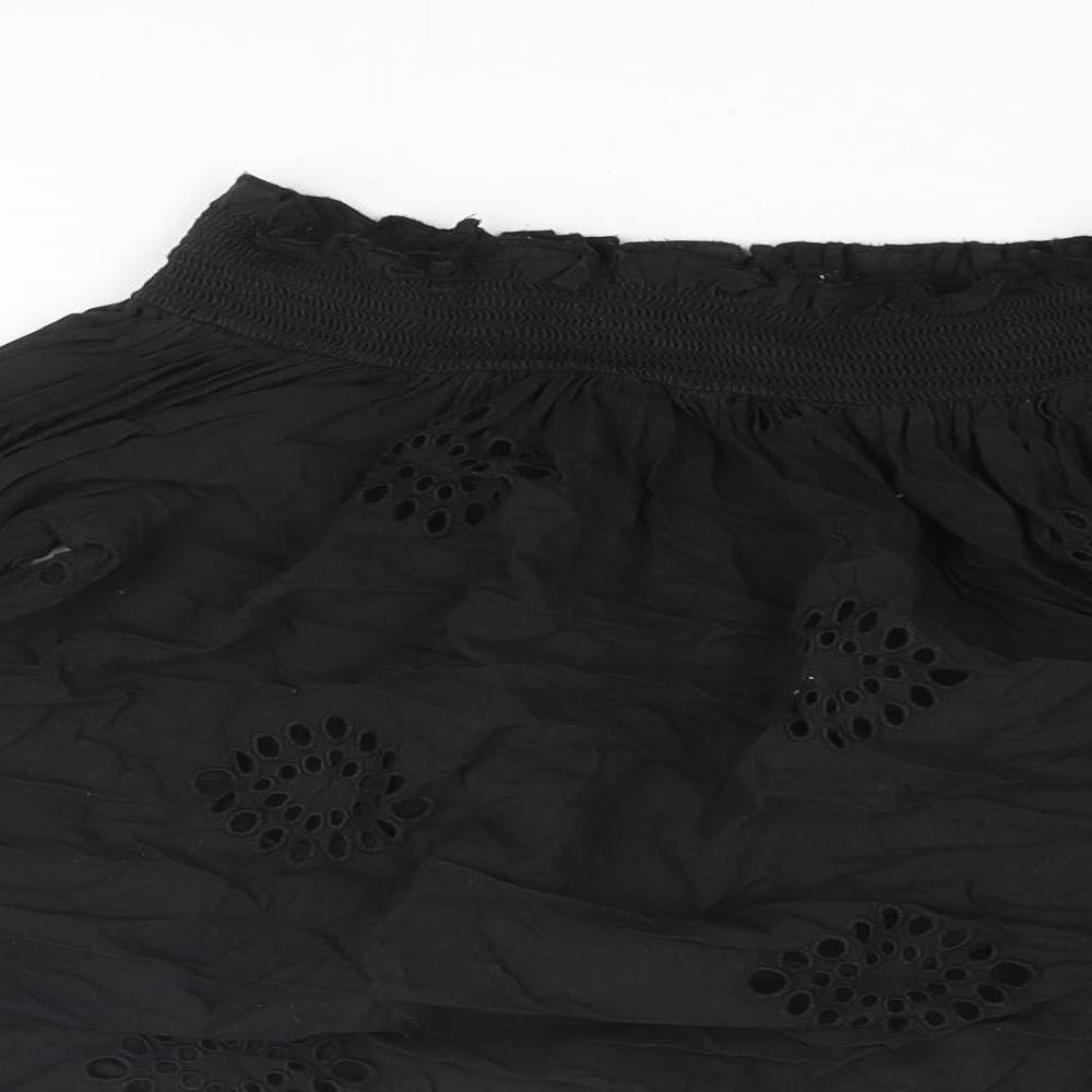 Zara Womens Black Cotton Basic Blouse Size S Round Neck - Frill Lace