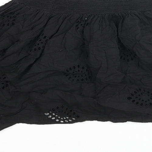Zara Womens Black Cotton Basic Blouse Size S Round Neck - Frill Lace
