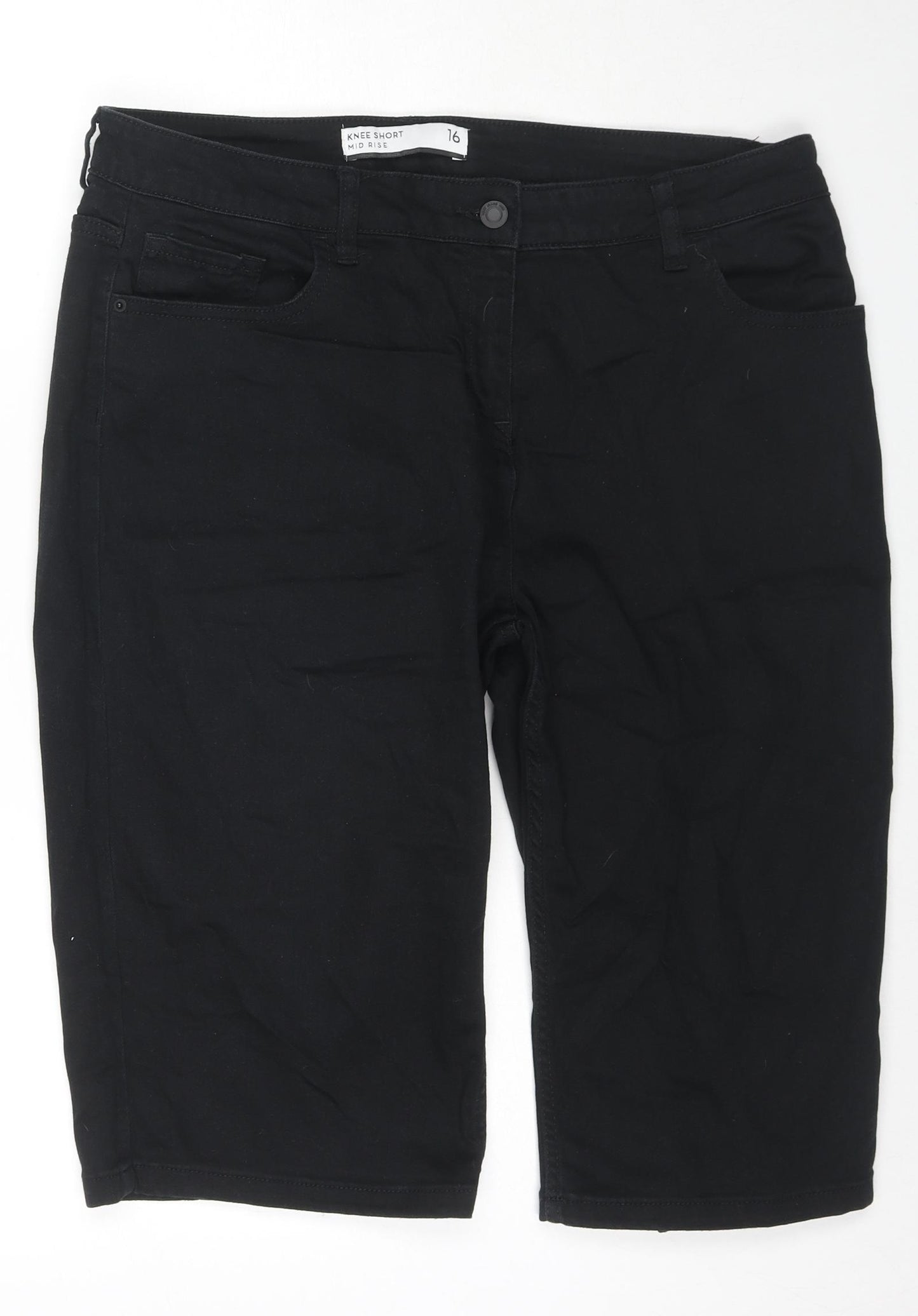 NEXT Womens Black Cotton Skimmer Shorts Size 16 L14 in Regular Zip