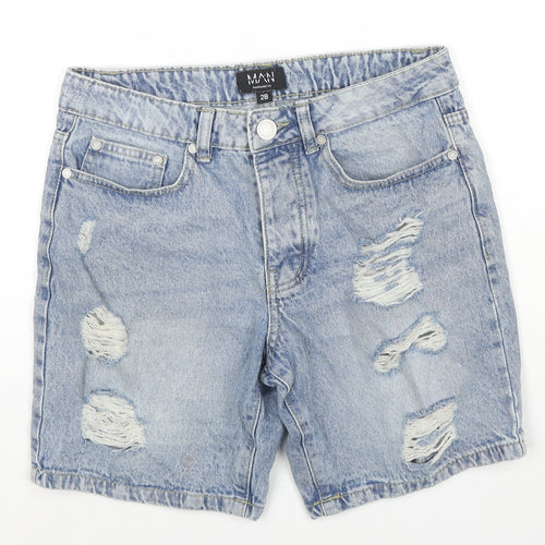 Boohoo Mens Blue Cotton Chino Shorts Size 28 in L6 in Regular Zip