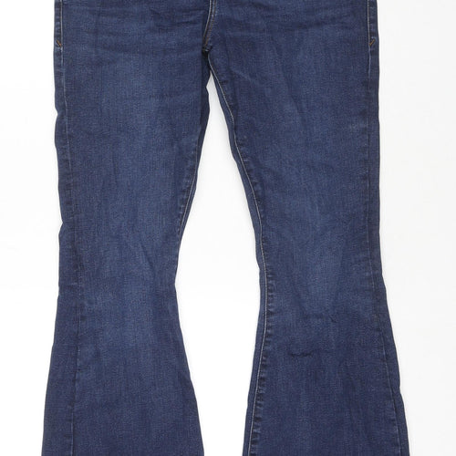 River Island Womens Blue Cotton Flared Jeans Size 12 L32 in Regular Zip