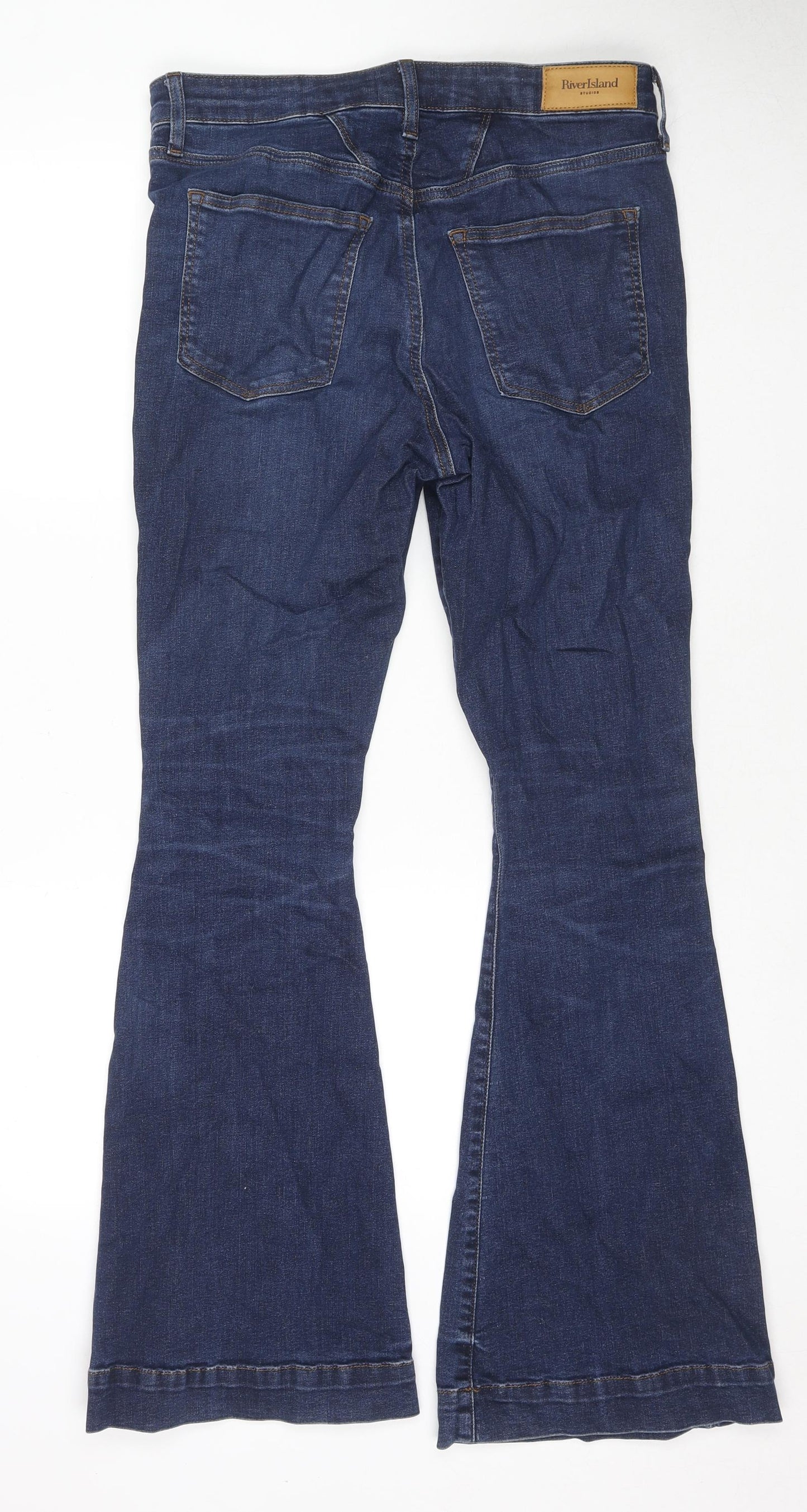 River Island Womens Blue Cotton Flared Jeans Size 12 L32 in Regular Zip