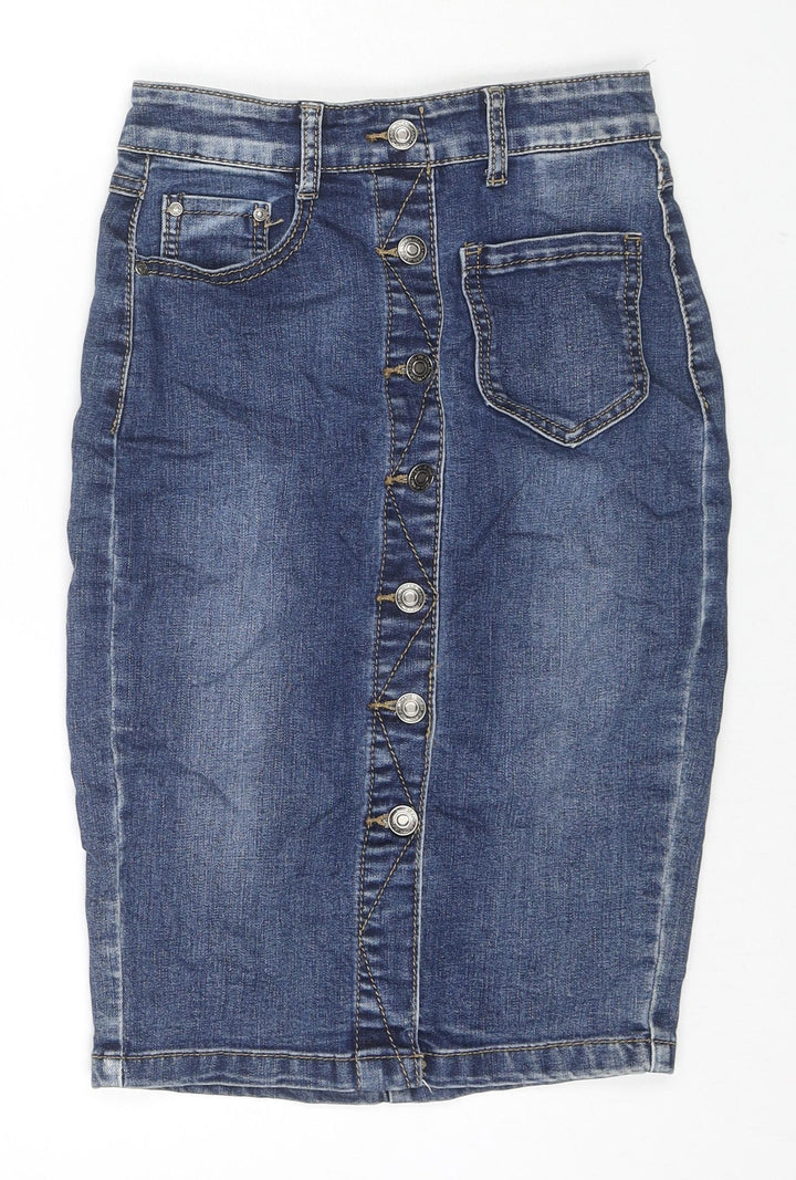 Jeans Wear Womens Blue Cotton A-Line Skirt Size XS Zip