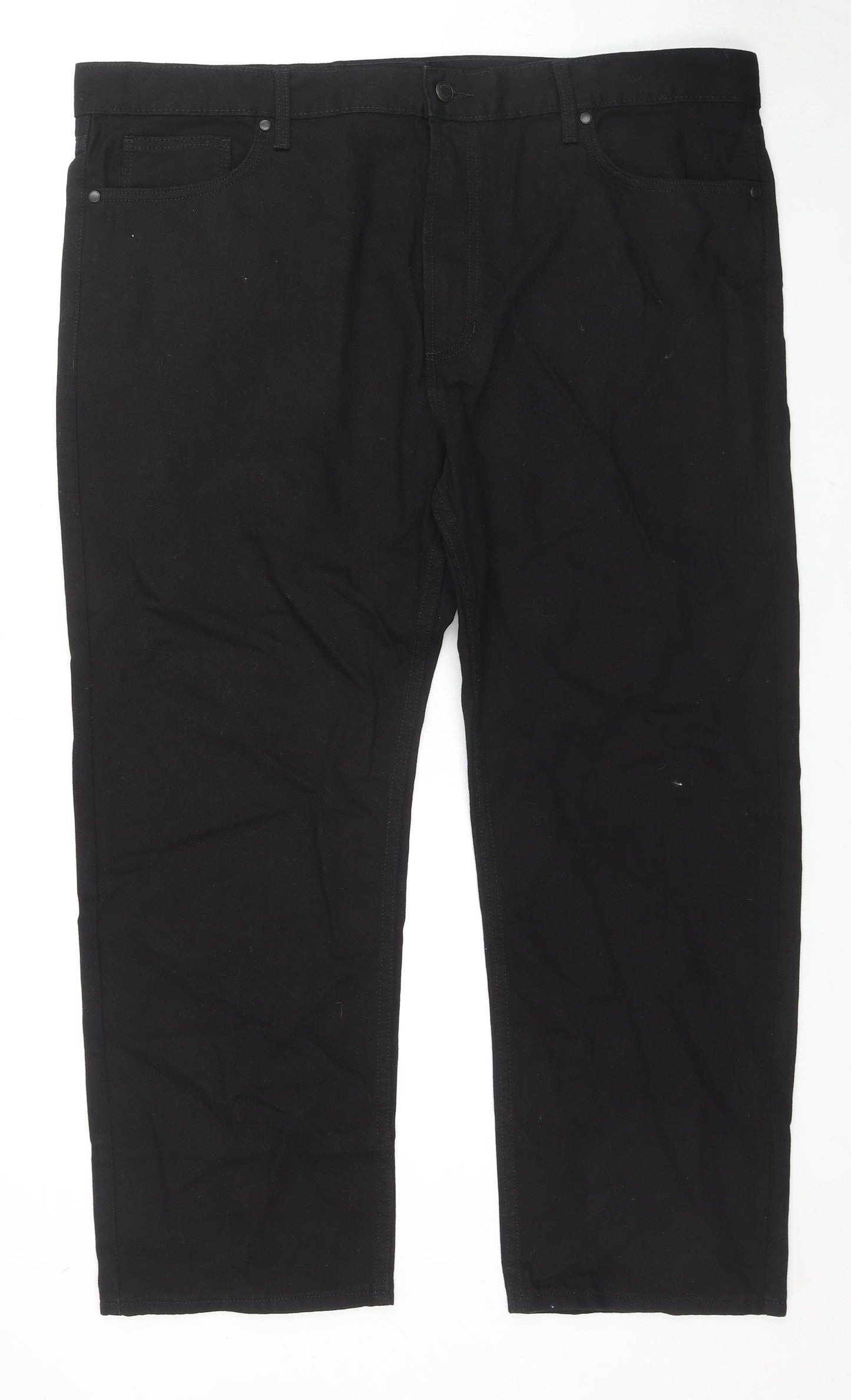 Marks and Spencer Mens Black Cotton Straight Jeans Size 42 in L27 in Regular Zip