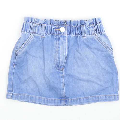 NEXT Girls Blue Cotton Mini Skirt Size 6 Years Regular Zip