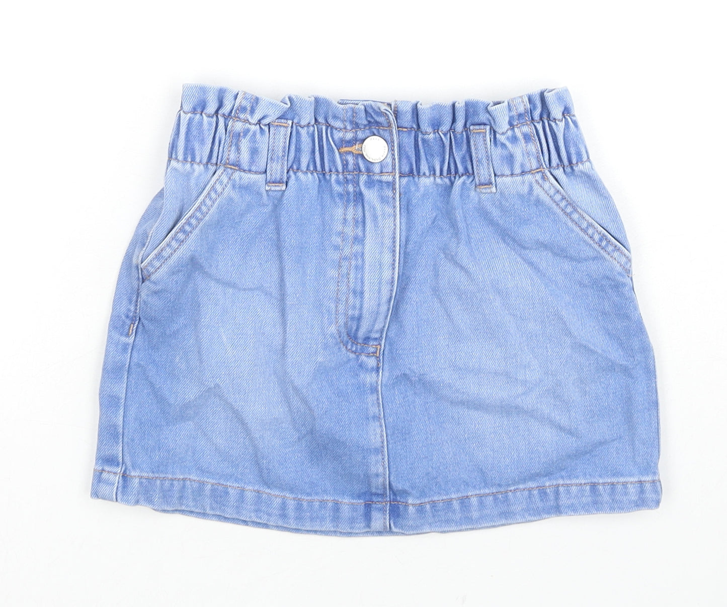 NEXT Girls Blue Cotton Mini Skirt Size 6 Years Regular Zip