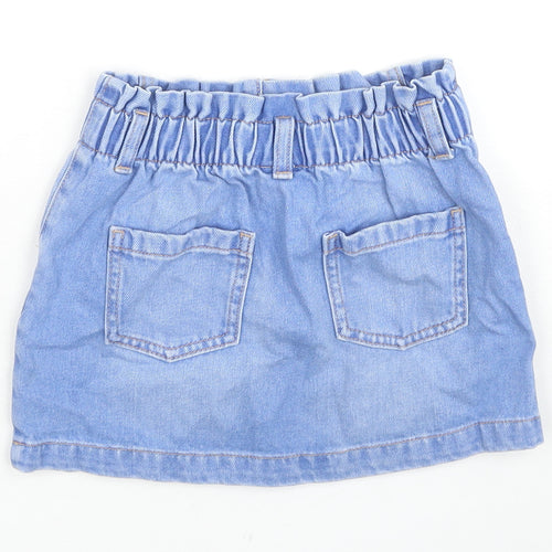 NEXT Girls Blue Cotton Mini Skirt Size 6 Years Regular Zip