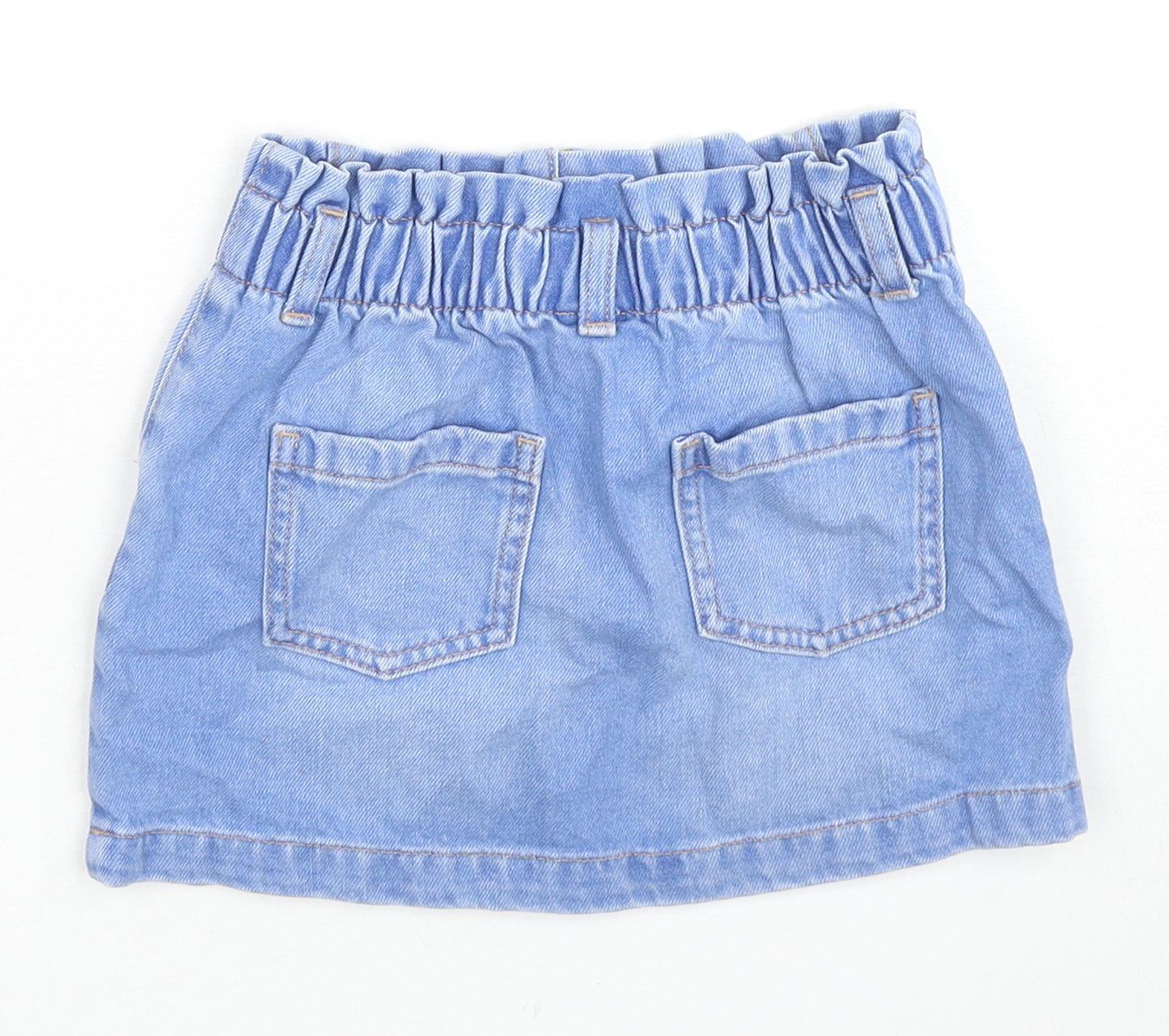 NEXT Girls Blue Cotton Mini Skirt Size 6 Years Regular Zip