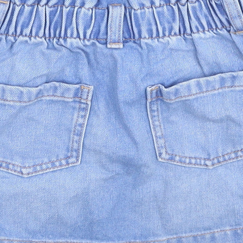 NEXT Girls Blue Cotton Mini Skirt Size 6 Years Regular Zip