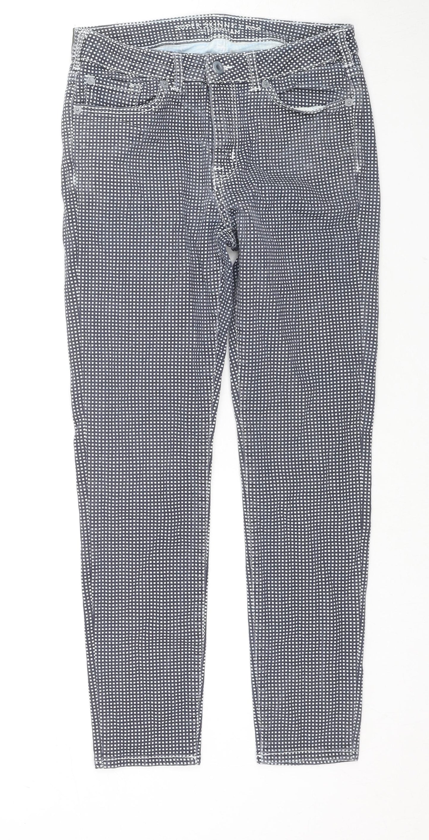 Jack Wills Womens Black Check Cotton Skinny Jeans Size 29 in L25 in Regular Zip