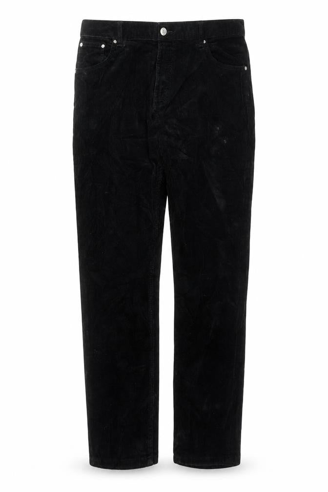 Front view of Weekday women’s black cotton trousers, size UK 36, 30-inch leg regular zip