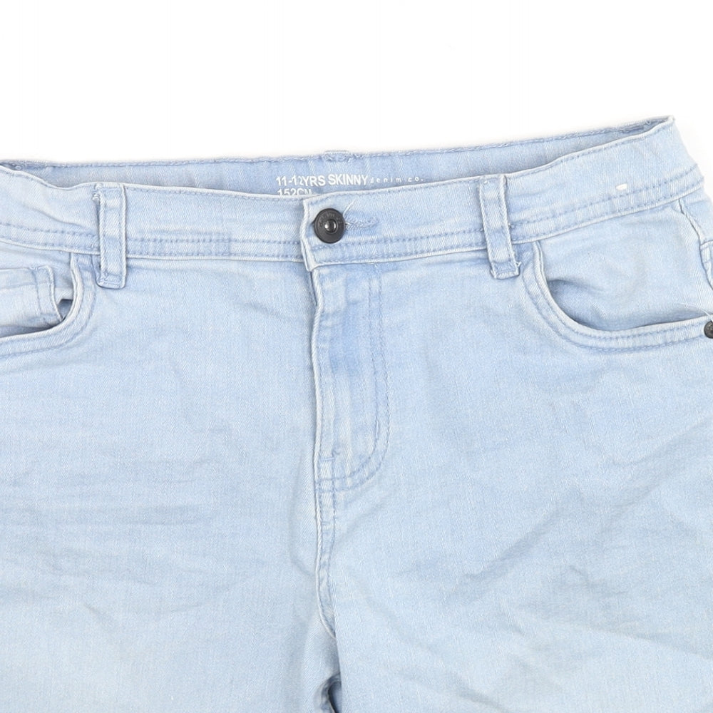 Denim & Co. Boys Blue Cotton Bermuda Shorts Size 11-12 Years L9 in Regular Zip