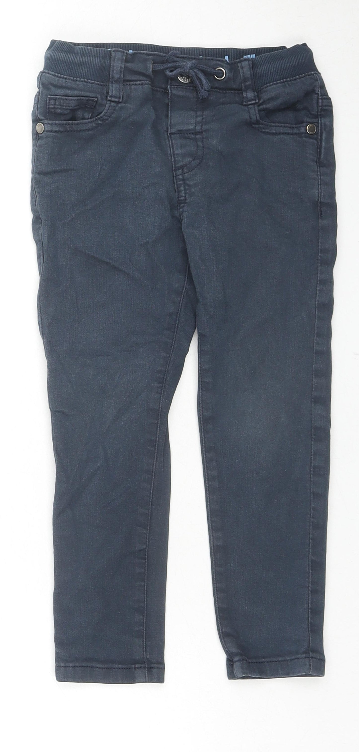 Marks and Spencer Boys Blue Cotton Skinny Jeans Size 4-5 Years Regular Drawstring
