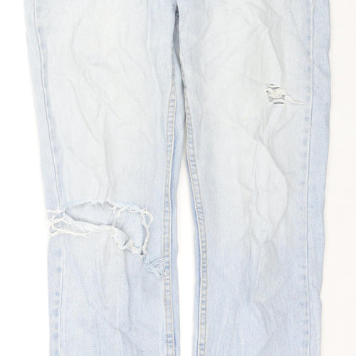 Bershka Womens Blue Cotton Straight Jeans Size 30 L29 in Regular Zip
