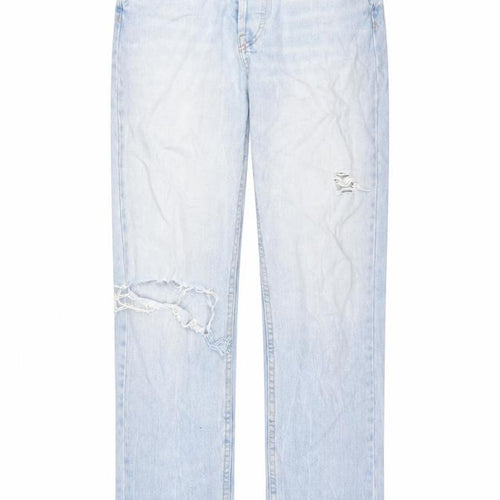 Bershka Womens Blue Cotton Straight Jeans Size 30 L29 in Regular Zip