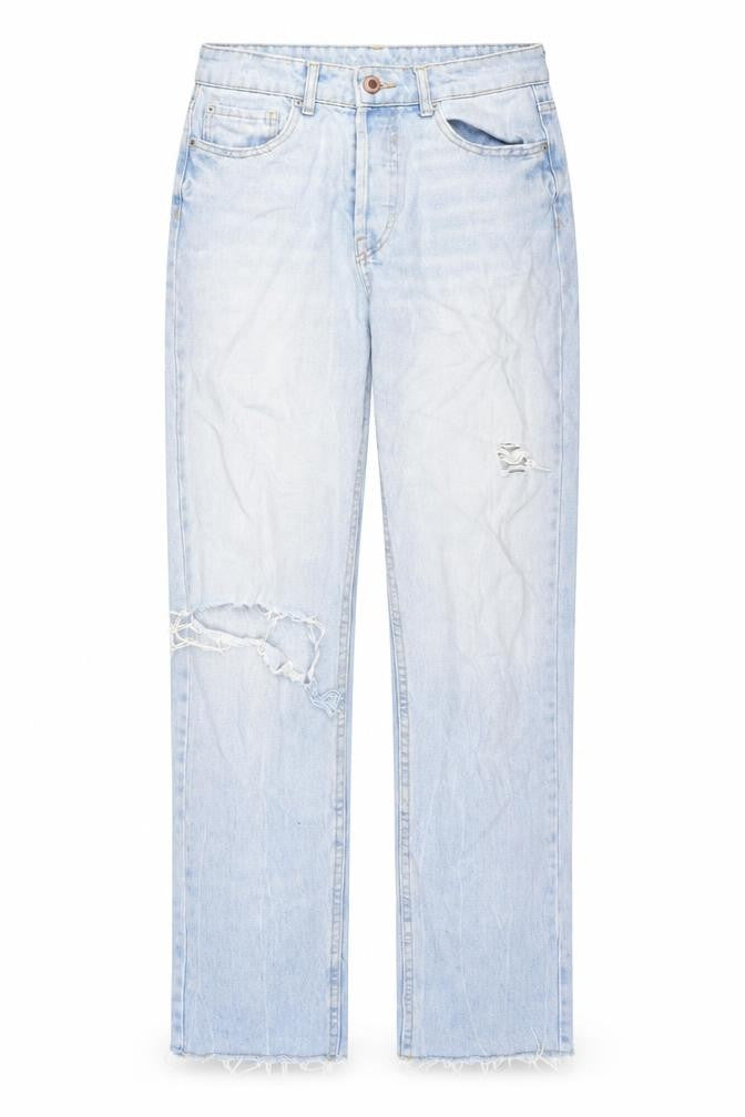 Bershka Womens Blue Cotton Straight Jeans Size 30 L29 in Regular Zip