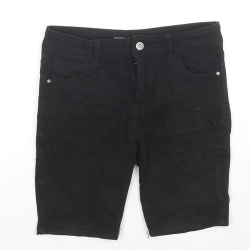 Denim & Co. Boys Black Cotton Bermuda Shorts Size 11-12 Years L8 in Regular Zip