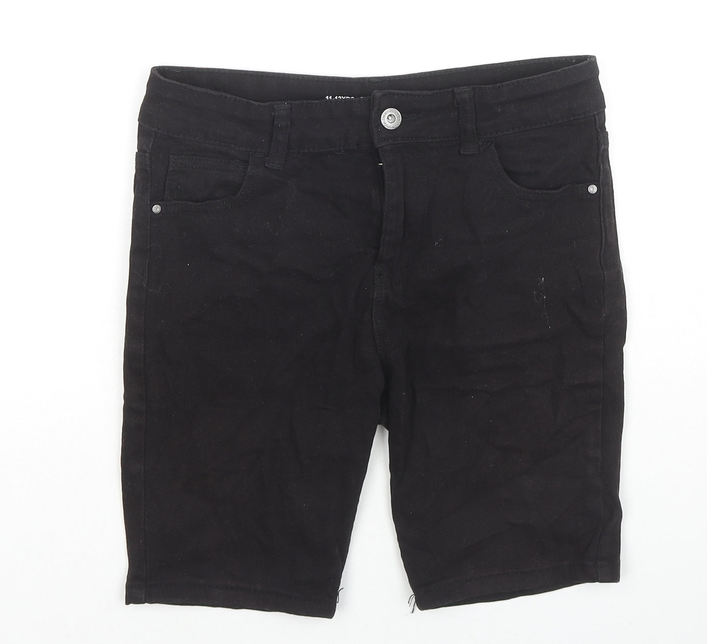 Denim & Co. Boys Black Cotton Bermuda Shorts Size 11-12 Years L8 in Regular Zip