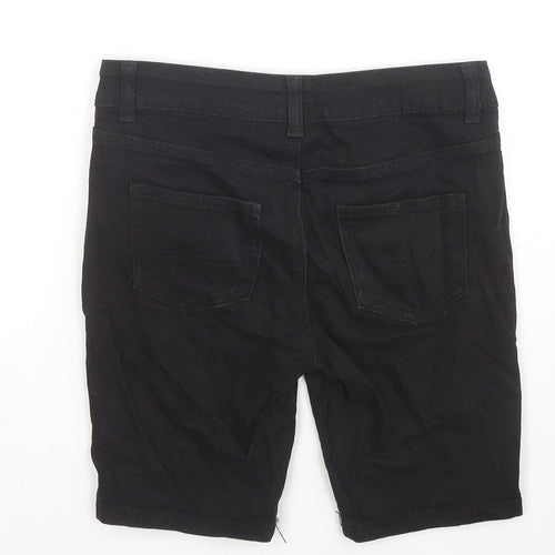 Denim & Co. Boys Black Cotton Bermuda Shorts Size 11-12 Years L8 in Regular Zip