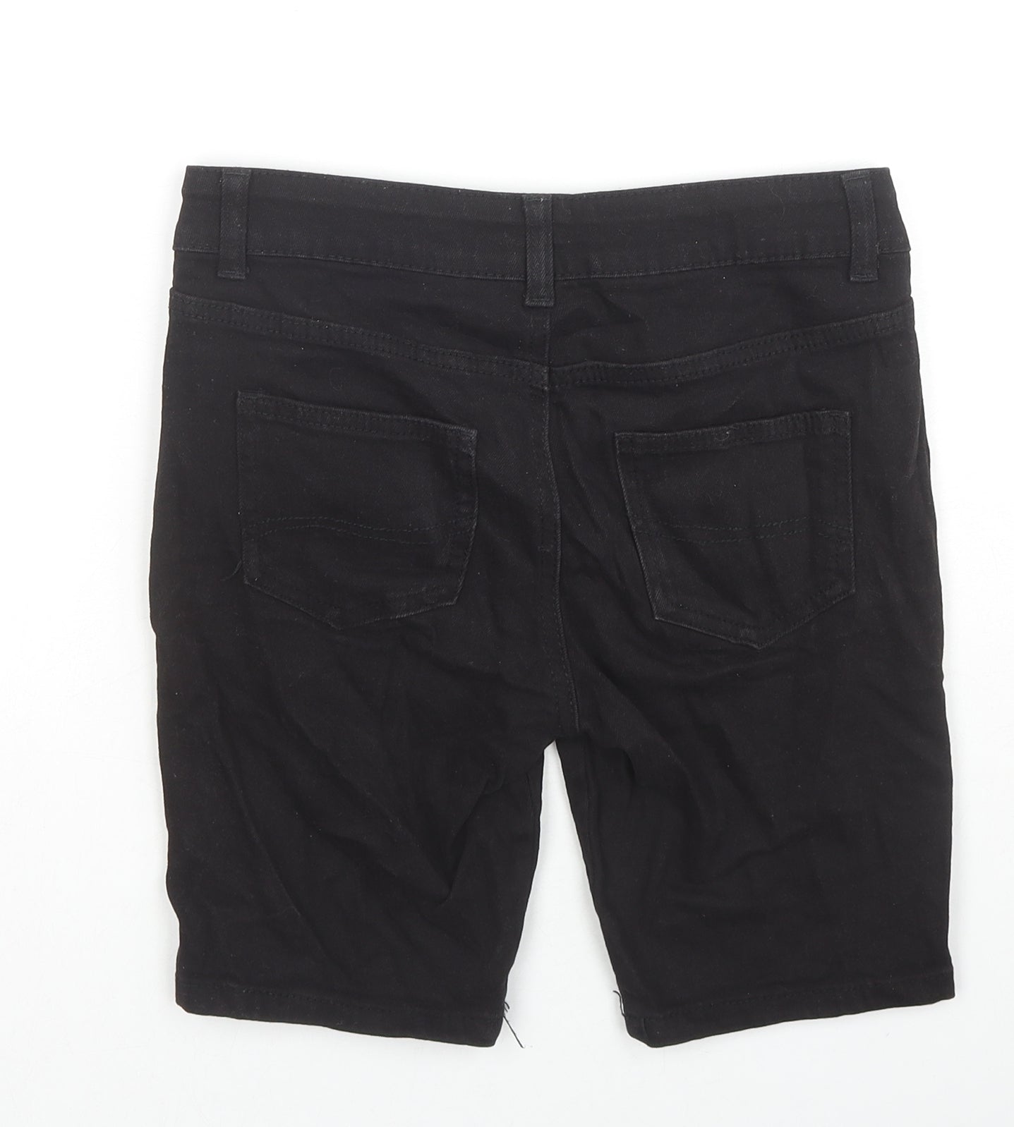 Denim & Co. Boys Black Cotton Bermuda Shorts Size 11-12 Years L8 in Regular Zip