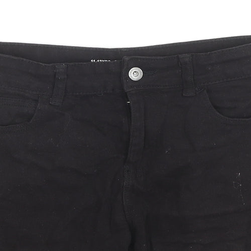 Denim & Co. Boys Black Cotton Bermuda Shorts Size 11-12 Years L8 in Regular Zip