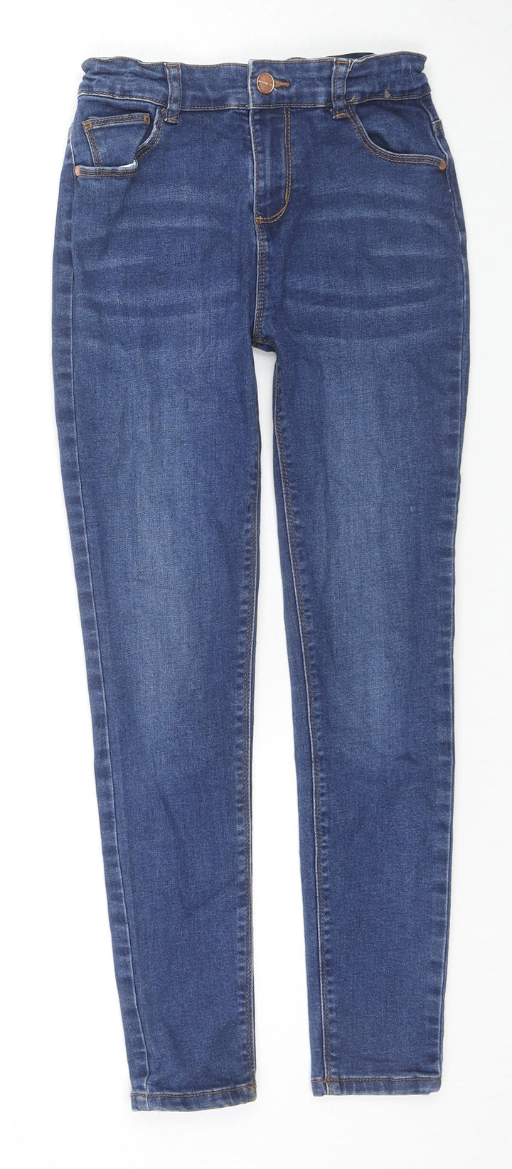 Denim & Co. Girls Blue Cotton Skinny Jeans Size 10-11 Years L24 in Regular Zip - Adjustable Waist