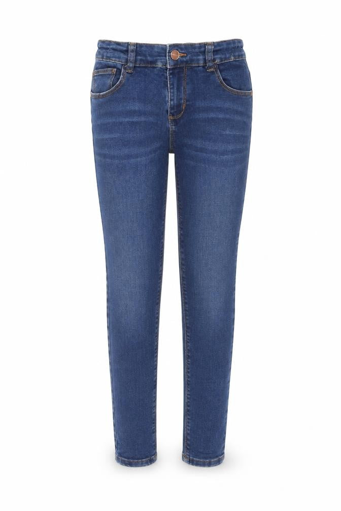 Denim & Co. Girls Blue Cotton Skinny Jeans Size 10-11 Years L24 in Regular Zip - Adjustable Waist