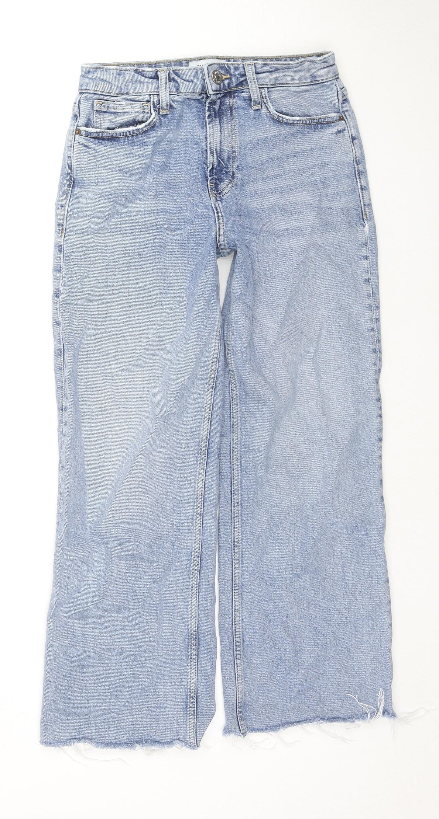 Zara Womens Blue Cotton Straight Jeans Size 8 L25 in Regular Zip