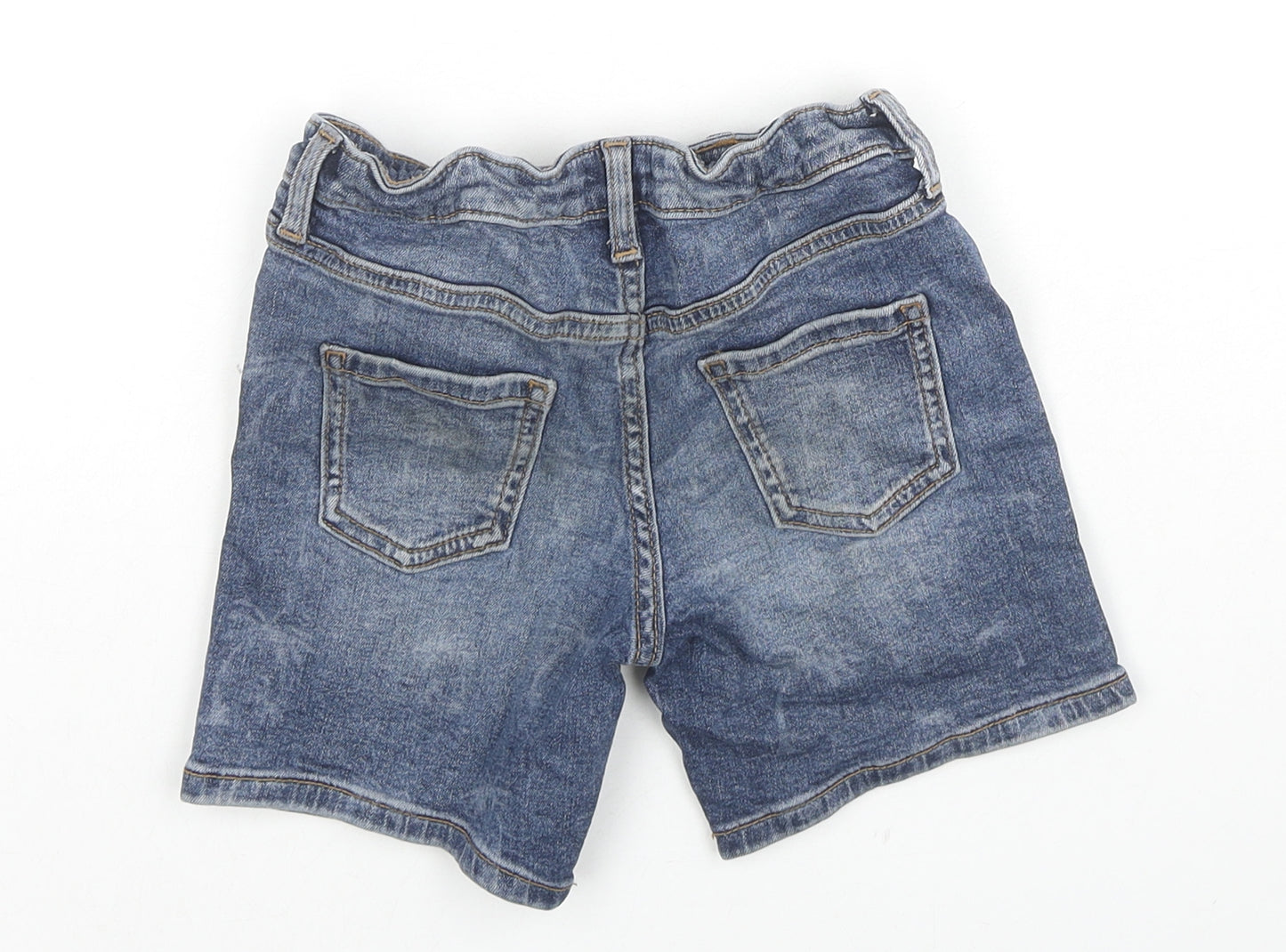 River Island Boys Blue Cotton Bermuda Shorts Size 4-5 Years Regular Snap - Distressed