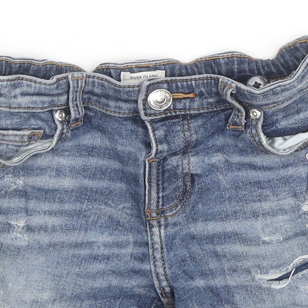 River Island Boys Blue Cotton Bermuda Shorts Size 4-5 Years Regular Snap - Distressed